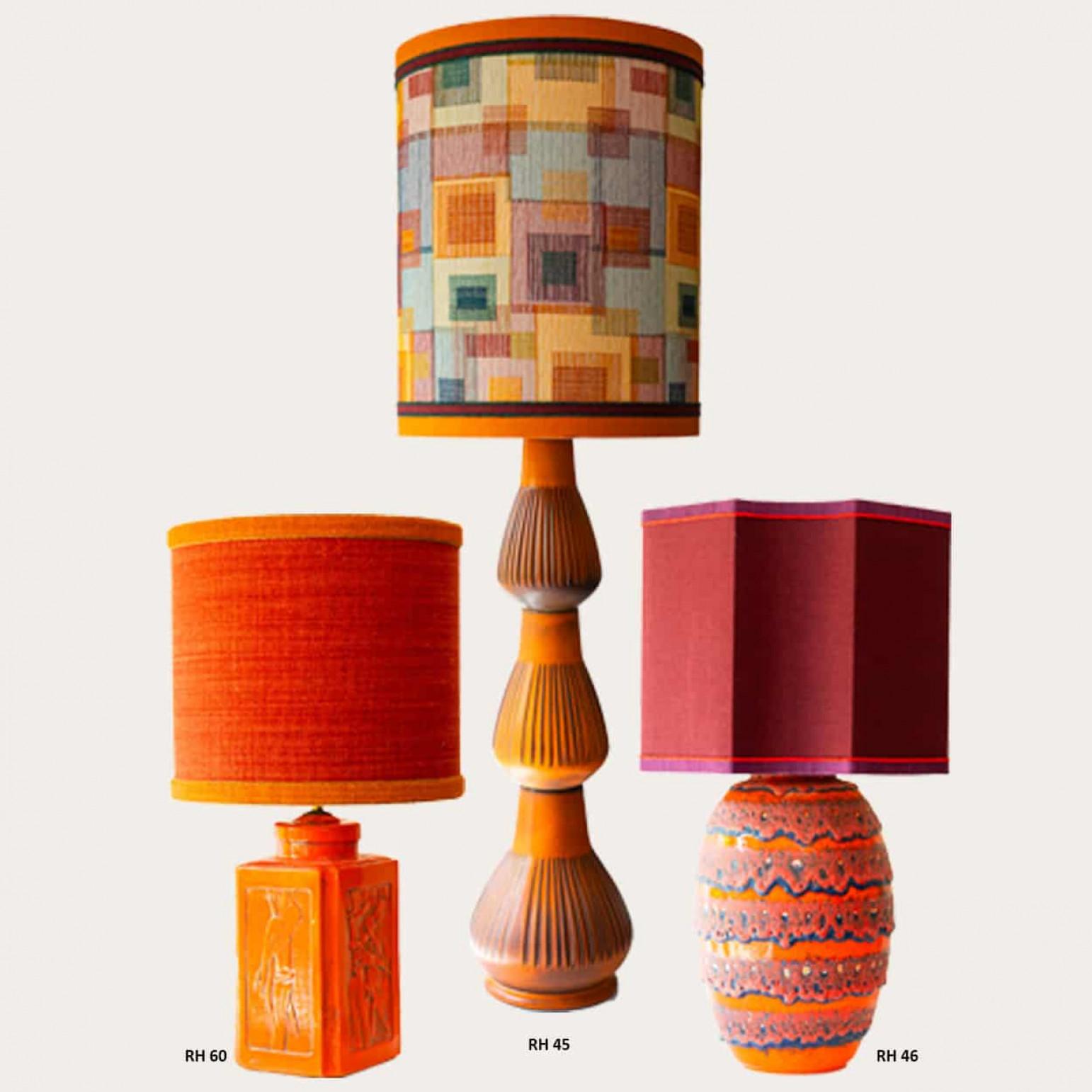1 of the 3 Orange Red Floor Table Lamps, Custom Silk Lamp Shades by R. Houben For Sale 3