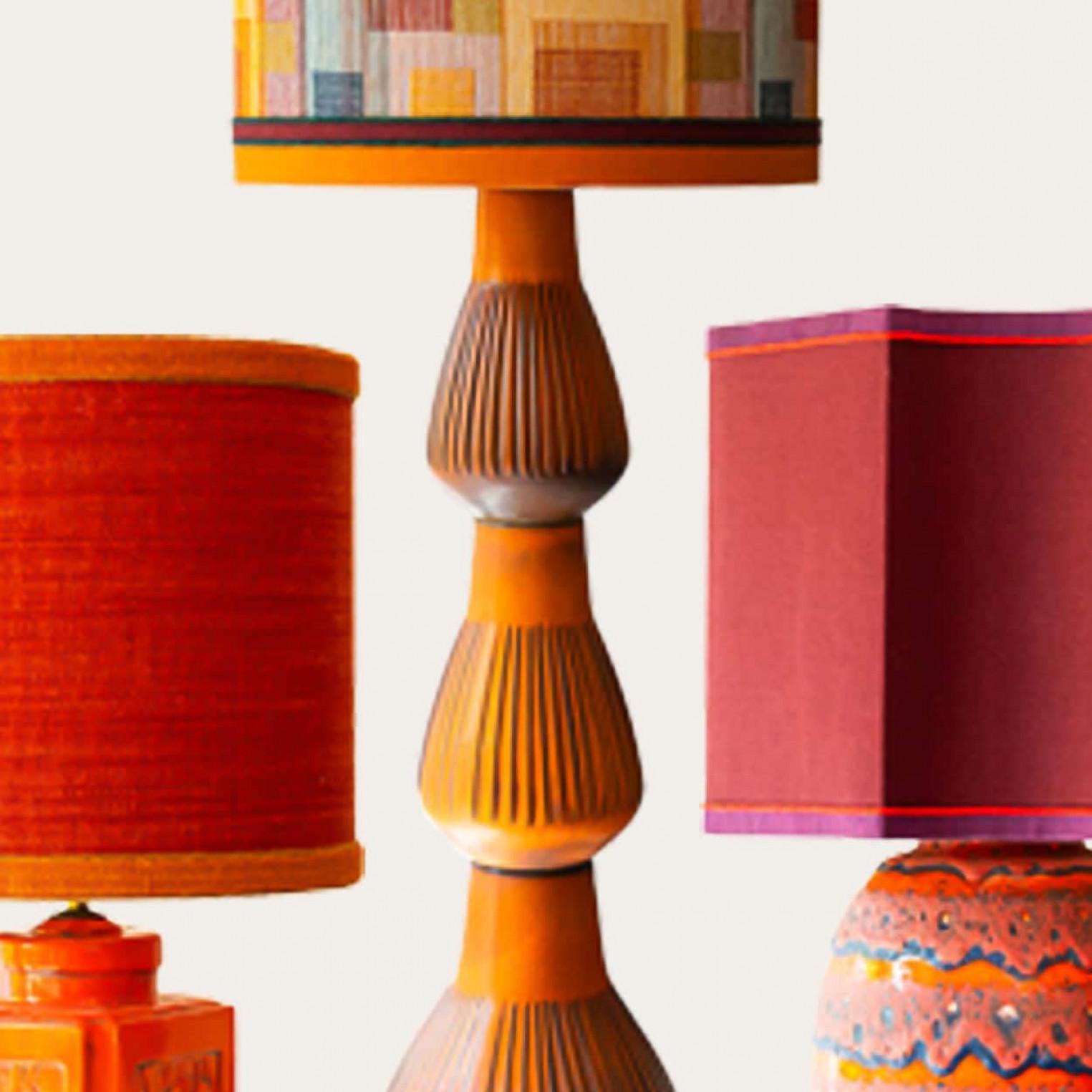 Mid-Century Modern 1 of the 3 Orange Red Floor Table Lamps, Custom Silk Lamp Shades by R. Houben For Sale