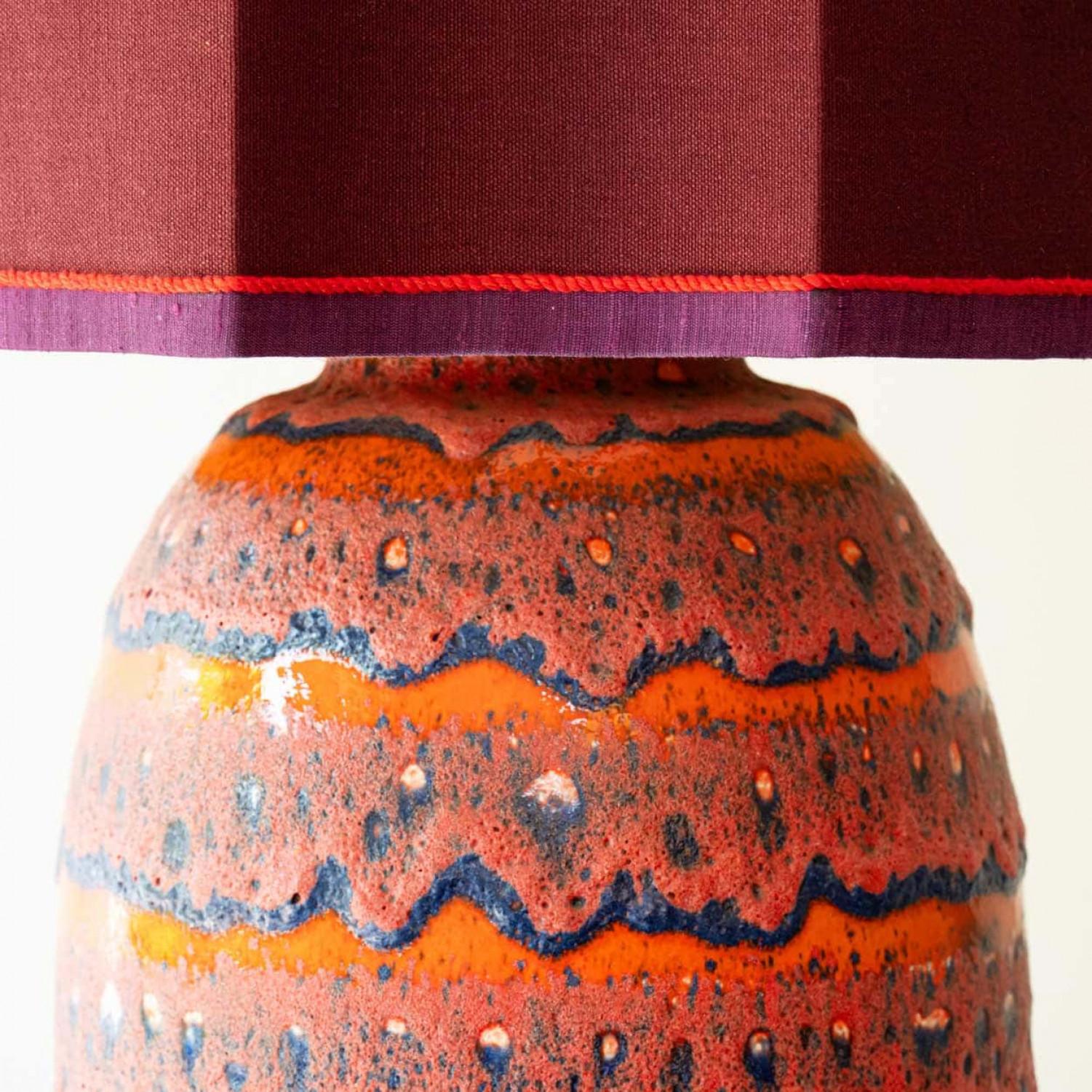 Danish 1 of the 3 Orange Red Floor Table Lamps, Custom Silk Lamp Shades by R. Houben For Sale