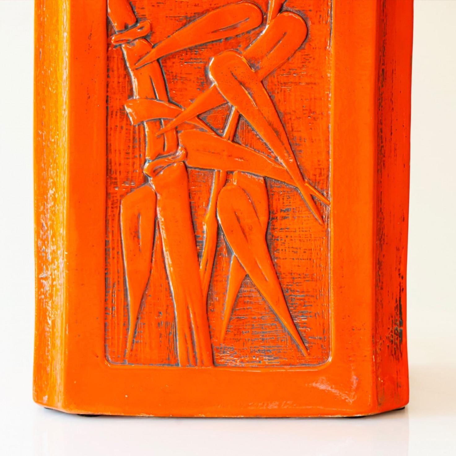 Other 1 of the 3 Orange Red Floor Table Lamps, Custom Silk Lamp Shades by R. Houben For Sale