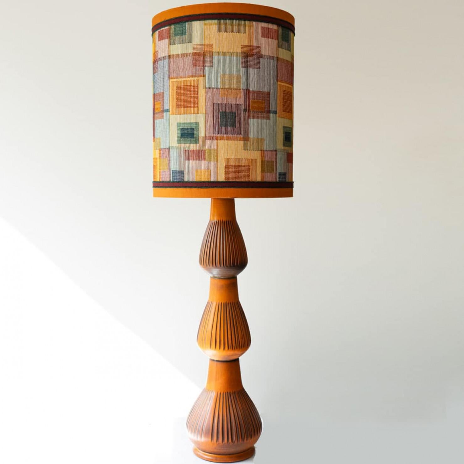 Late 20th Century 1 of the 3 Orange Red Floor Table Lamps, Custom Silk Lamp Shades by R. Houben For Sale
