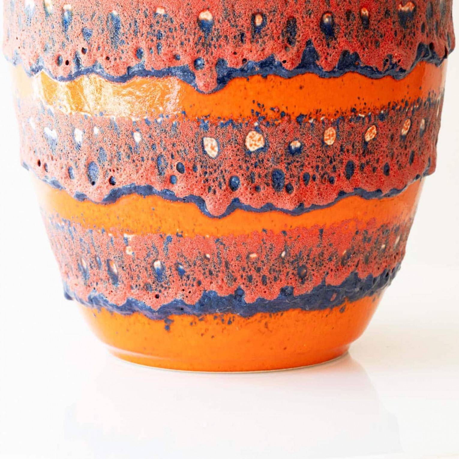 1 of the 3 Orange Red Floor Table Lamps, Custom Silk Lamp Shades by R. Houben For Sale 1