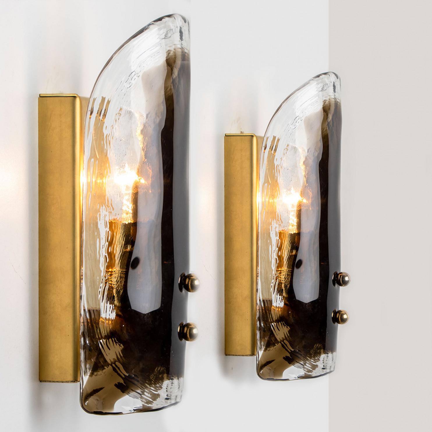 Other 1 of the 3 Pairs Brass and Hand Blown Murano Glass Wall Lights by J.T. Kalmar, 1 For Sale