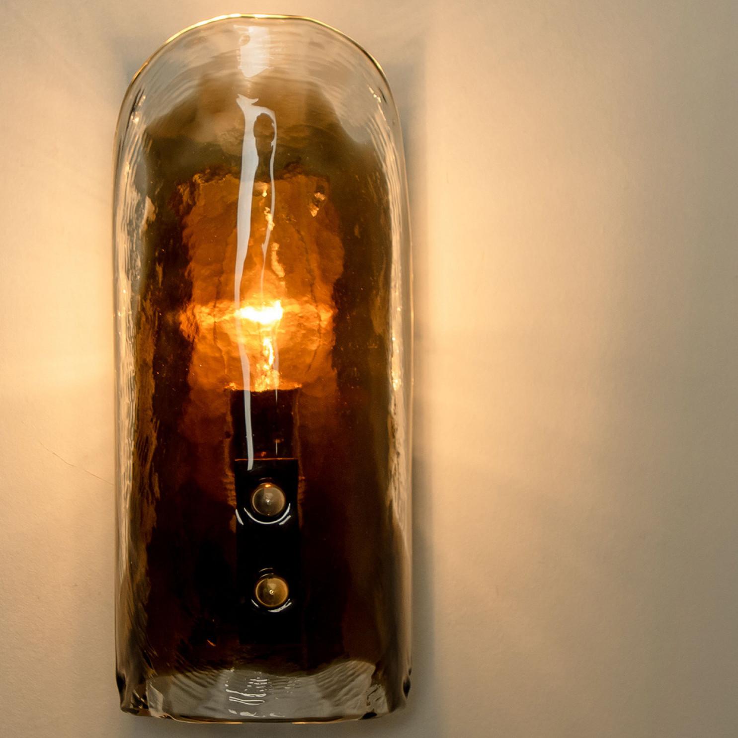 1 of the 3 Pairs Brass and Hand Blown Murano Glass Wall Lights by J.T. Kalmar, 1 For Sale 2
