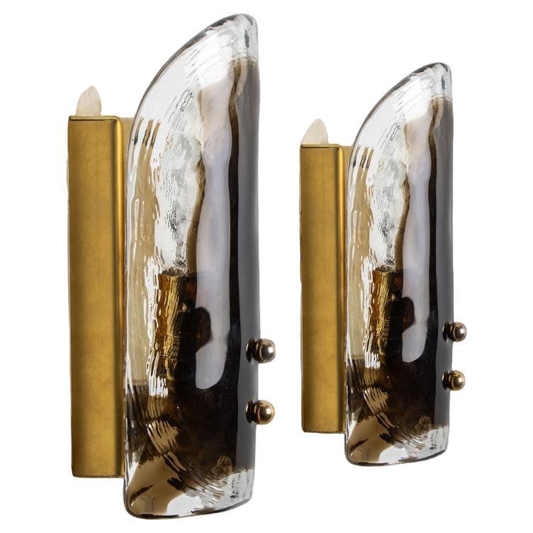 1 of the 3 Pairs Brass and Hand Blown Murano Glass Wall Lights by J.T. Kalmar, 1 For Sale