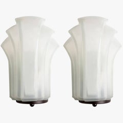 1 of the 3 Pairs of  Art Deco Style Milk Glass Shell Wall Lights, Germany, 1970