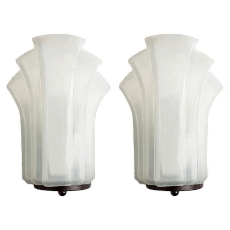 1 of the 3 Pairs of Art Deco Style Milk Glass Shell Wall Lights, Germany, 1970