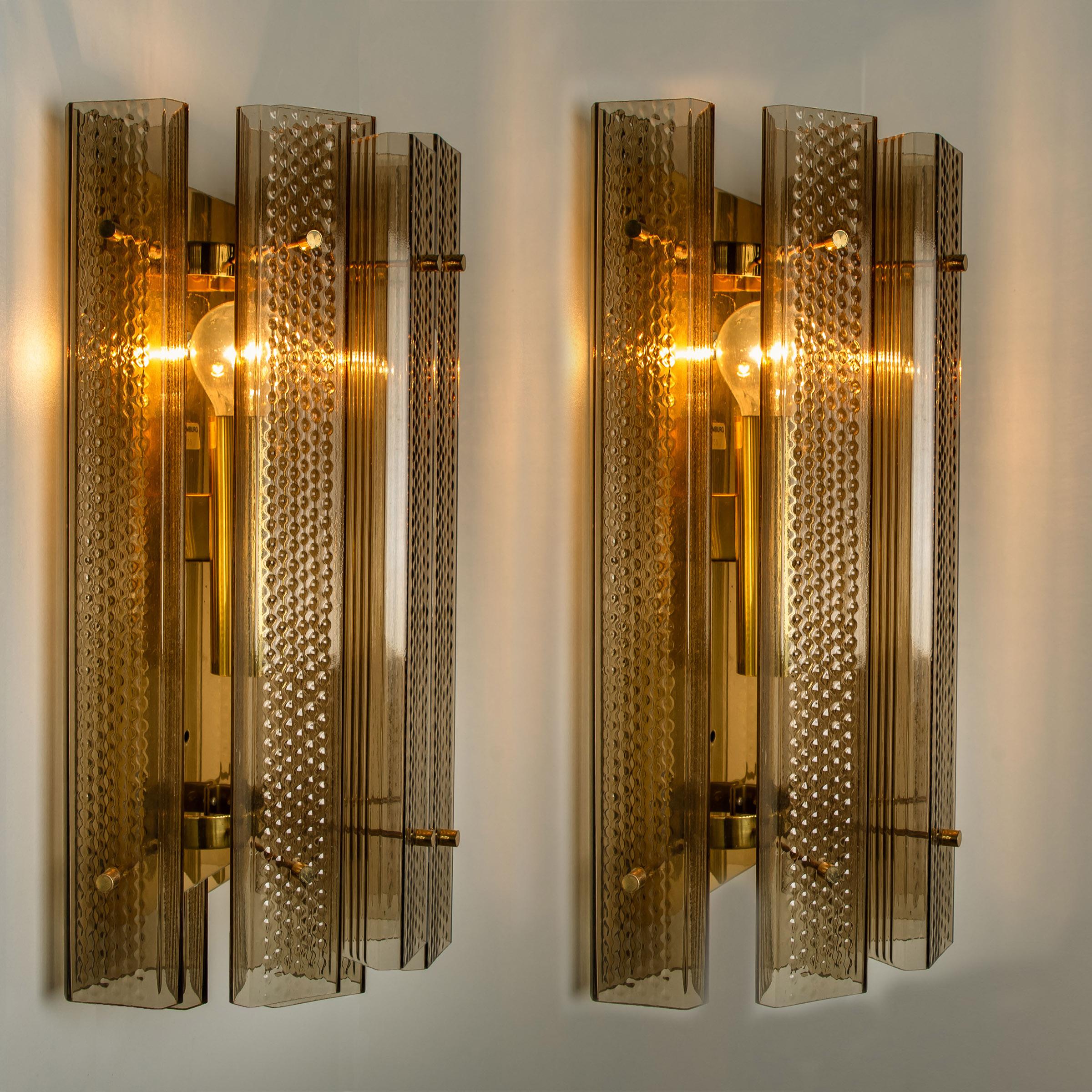 Mid-Century Modern 1 of the 3 Pairs of Extra Large Murano Wall Sconces/Wall Lights Glass and Brass For Sale