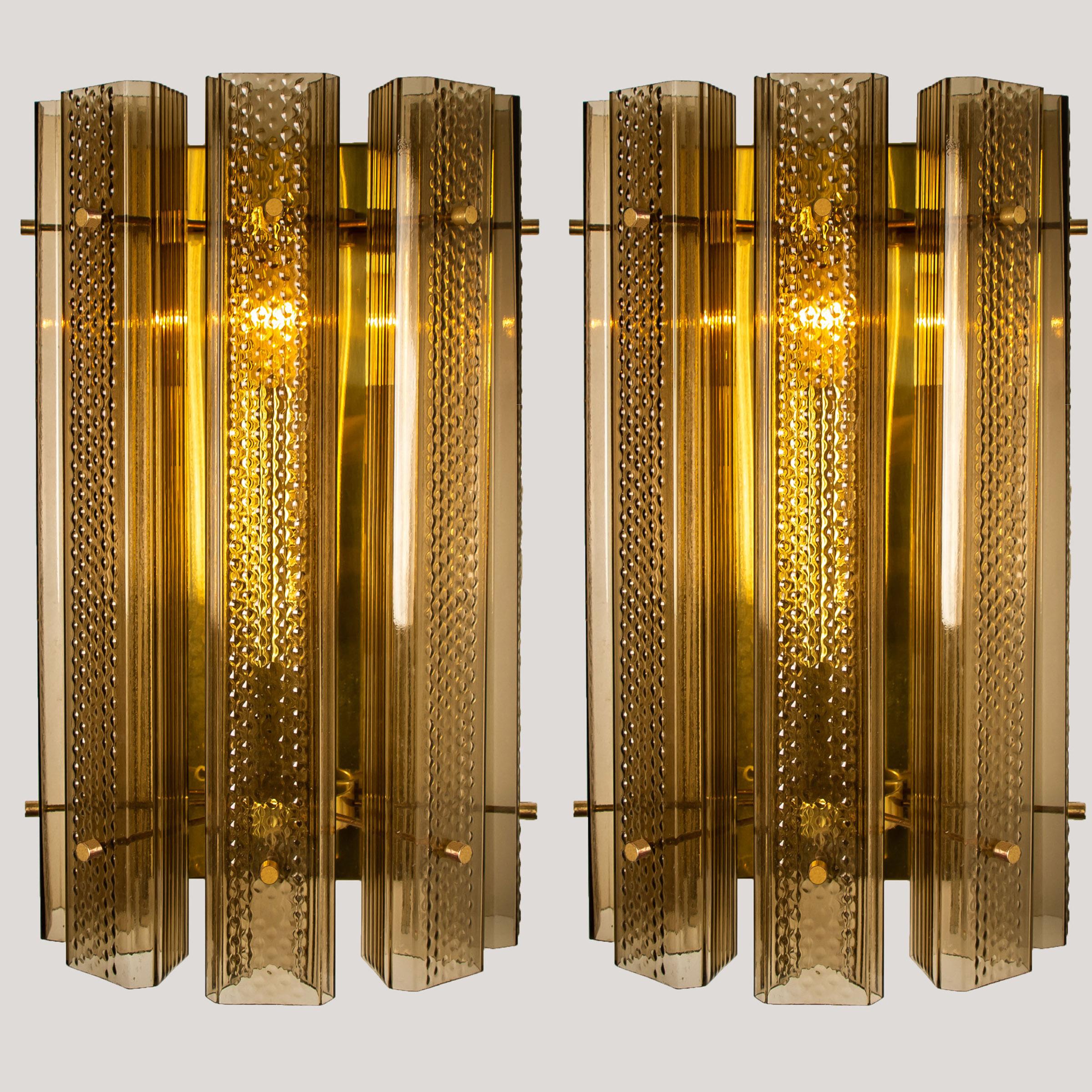 20th Century 1 of the 3 Pairs of Extra Large Murano Wall Sconces/Wall Lights Glass and Brass For Sale