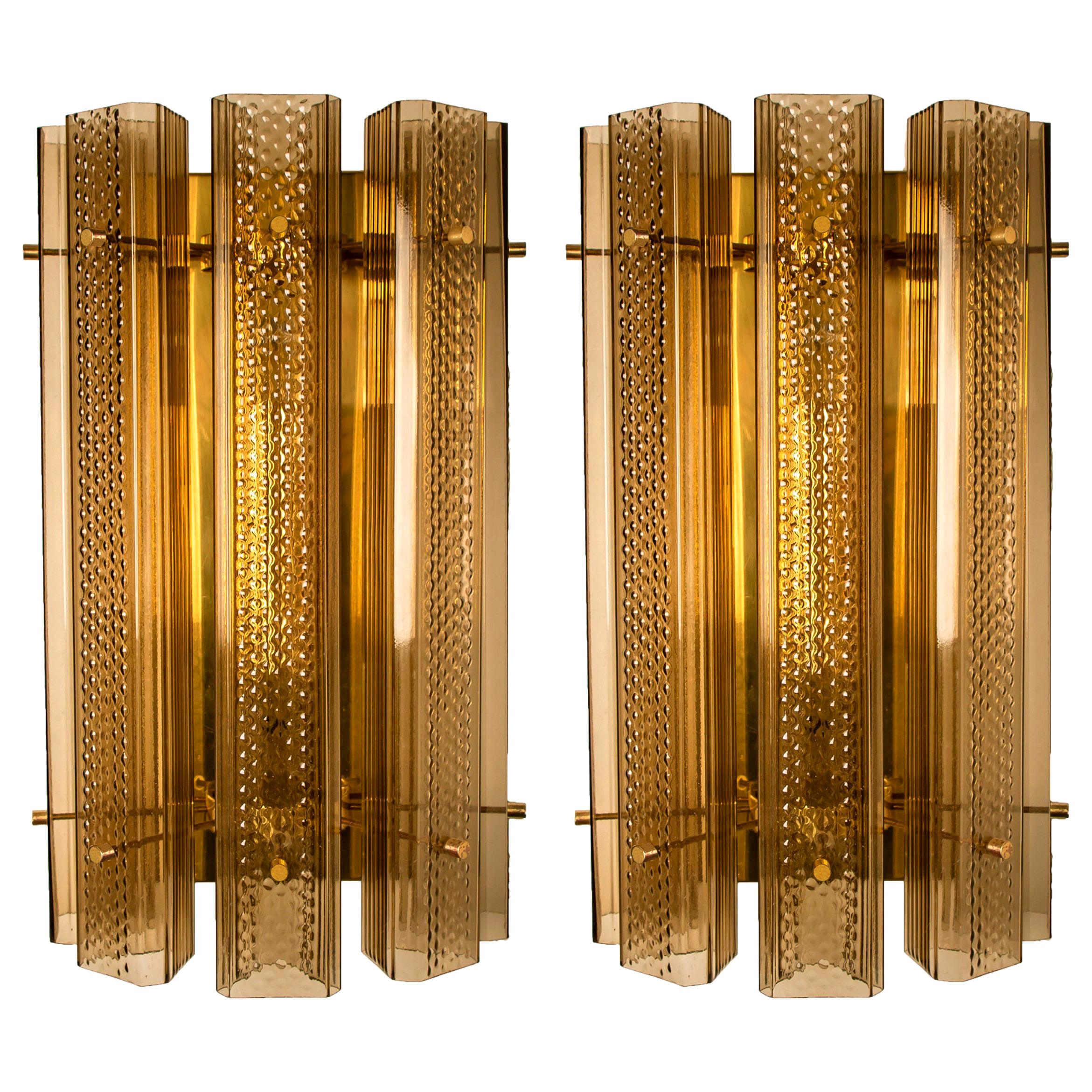 Pair of Extra Large Murano Wall Sconces/Wall Lights Glass and Brass