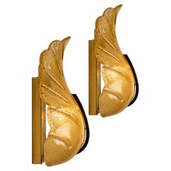 1 of the 3 Pairs of Glass Leaf Wall Scones by Fagerlund for Orrefors, 1960