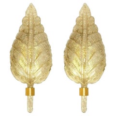 1 of the 3 Pairs of Large Wall Sconces Barovier & Toso Gold Glass Murano, 1960