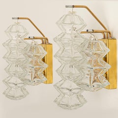 1 of the 3 Pairs of Pagoda Brass and Glass Sconces Wall Lights by Kalmar, Vienna