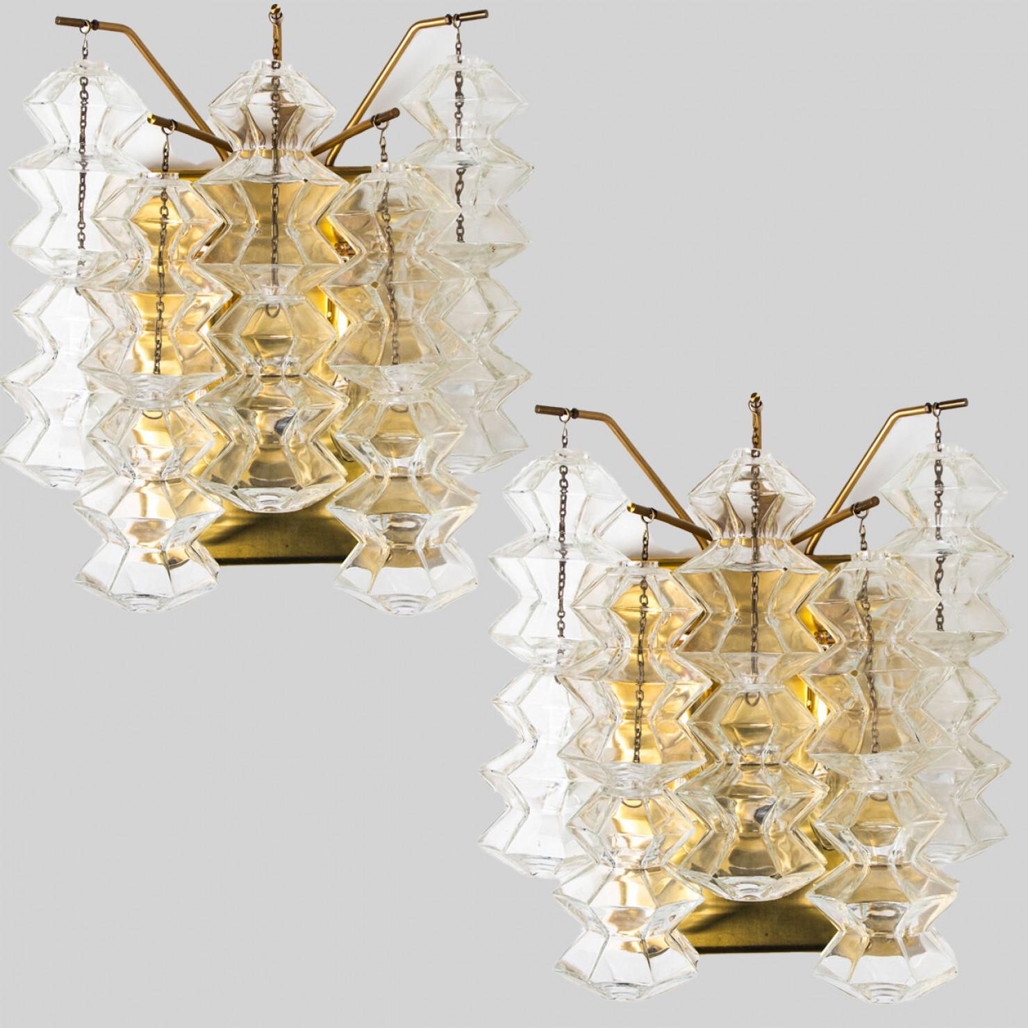 Austrian 1 of the 3 Pairs of Pagoda Brass and Glass Sconces Wall Lights by Kalmar, Vienna For Sale