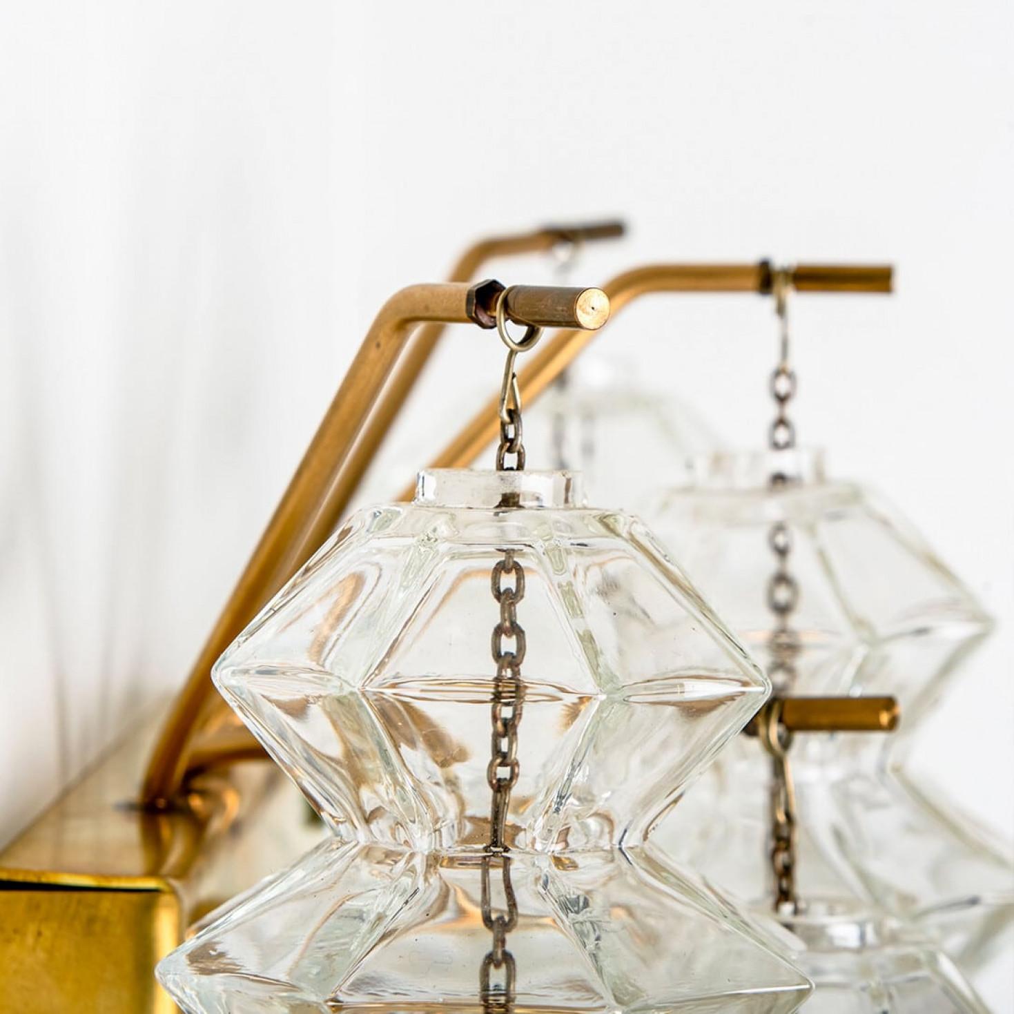1 of the 3 Pairs of Pagoda Brass and Glass Sconces Wall Lights by Kalmar, Vienna For Sale 1