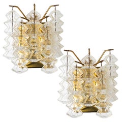 1 of the 3 Pairs of Pagoda Brass and Glass Sconces Wall Lights by Kalmar, Vienna