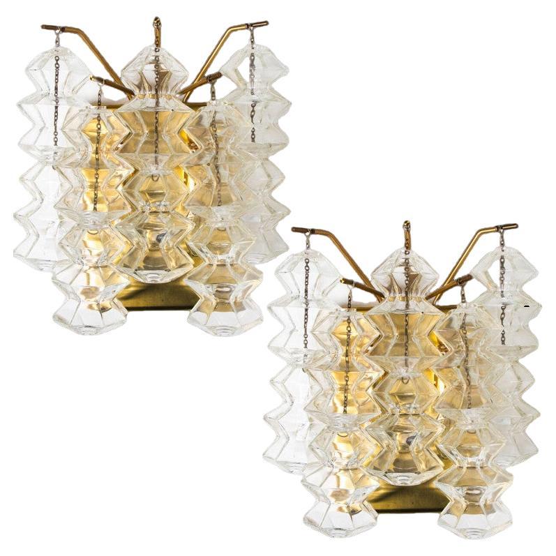 1 of the 3 Pairs of Pagoda Brass and Glass Sconces Wall Lights by Kalmar, Vienna