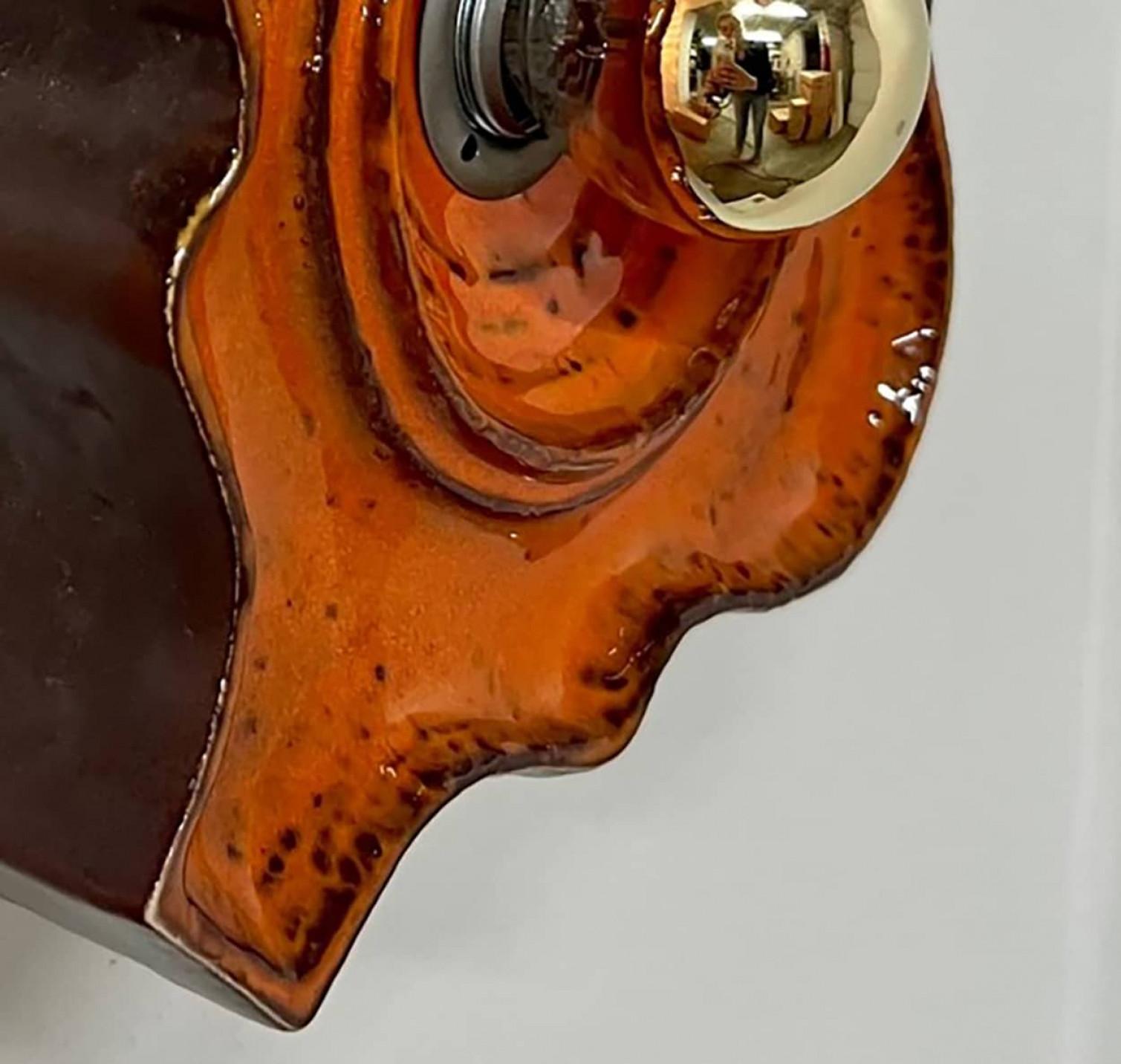 Space Age 1 of the 3 Pairs, Orange Brown, Ceramic Wall Lights, Germany For Sale