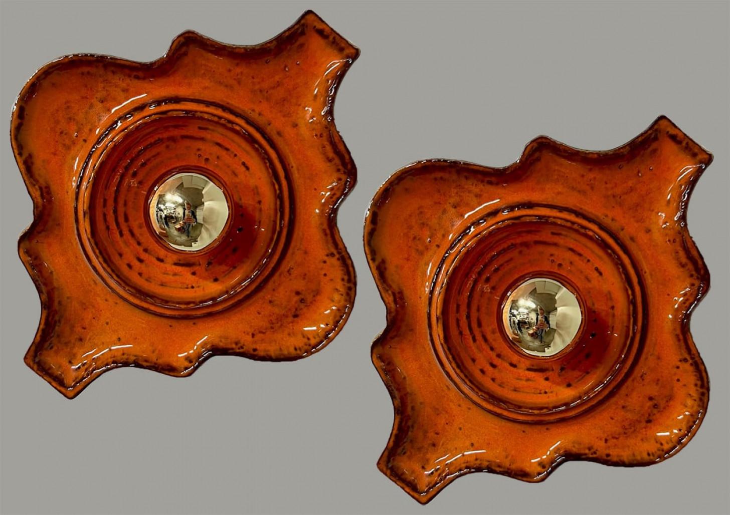 1 of the 3 Pairs, Orange Brown, Ceramic Wall Lights, Germany In Good Condition For Sale In Rijssen, NL