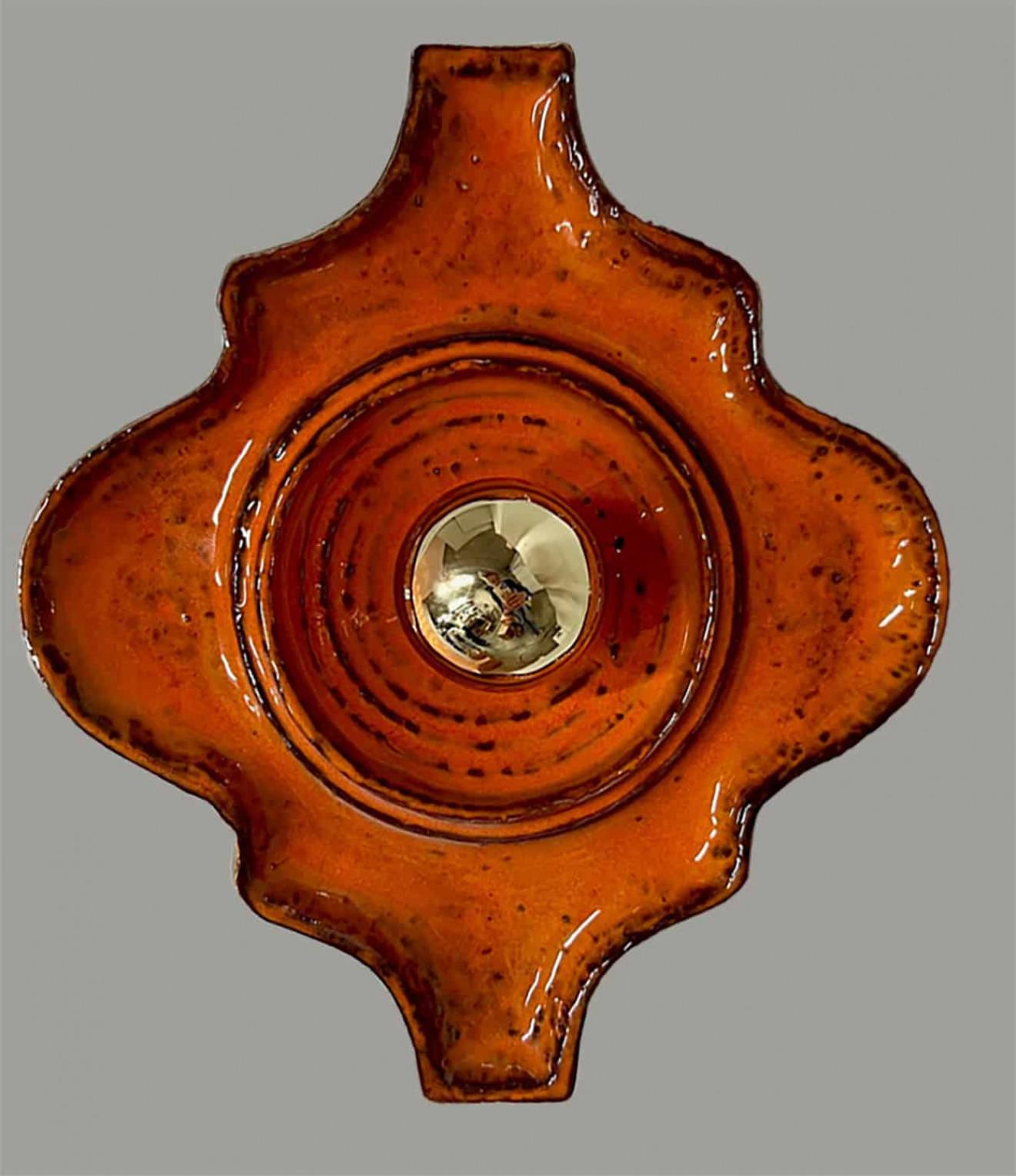 1 of the 3 Pairs, Orange Brown, Ceramic Wall Lights, Germany For Sale 1