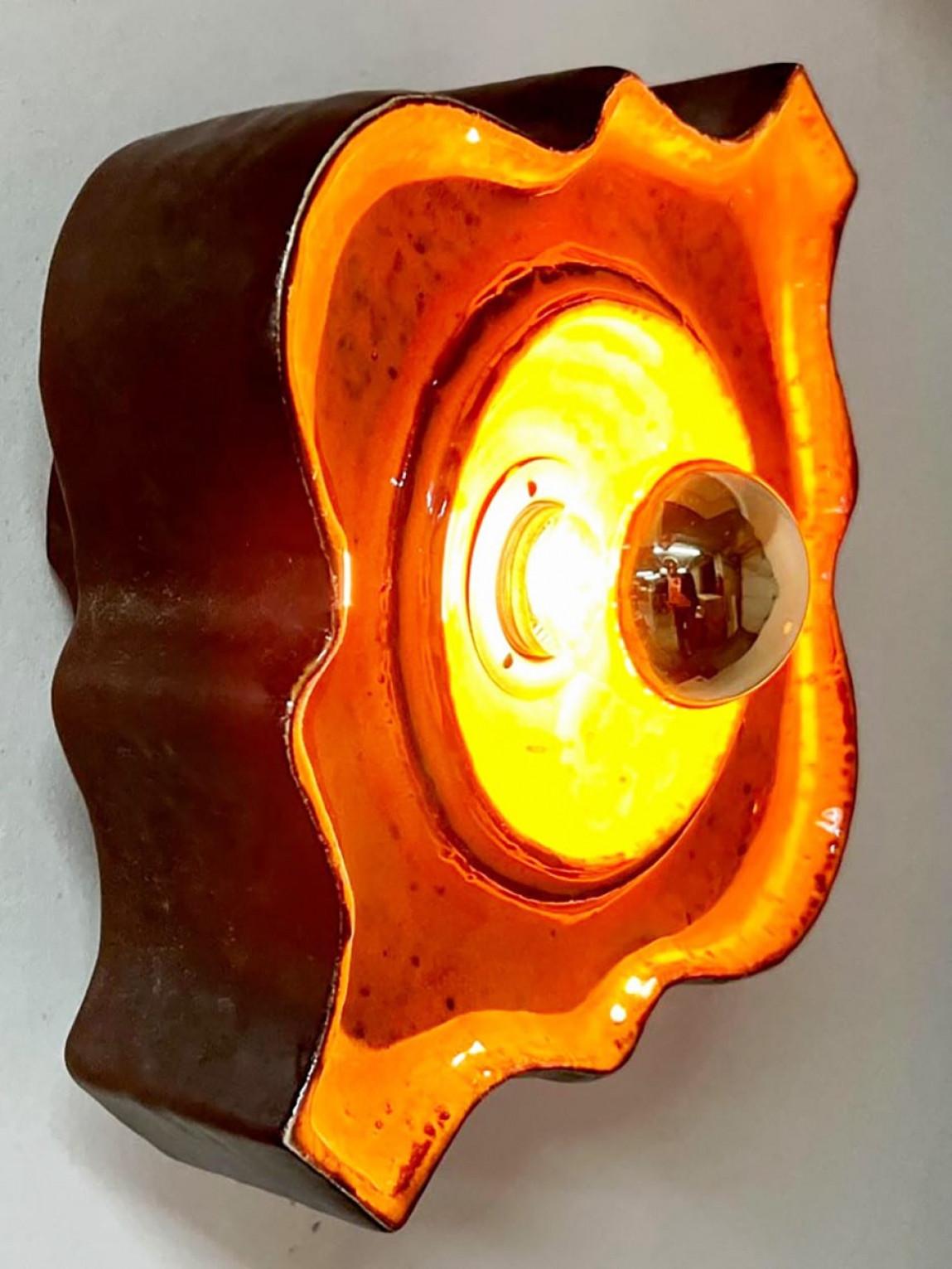 1 of the 3 Pairs, Orange Brown, Ceramic Wall Lights, Germany For Sale 2