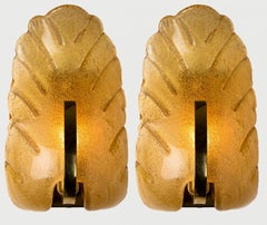 1 of the 3 piars Glass Leaf Wall Scones by Fagerlund for Orrefors, 1960