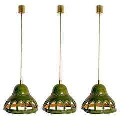 1 des 3 Lights rondes en céramique vitrifiée verte, Allemagne, années 1970