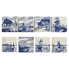 1 of the 3 Sets of 8 Mixed Blue Landscape Glazed Tiles, 1940