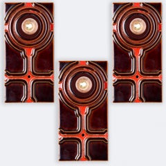 1 de los 3 apliques de pared cuadrados de cerámica, 1970