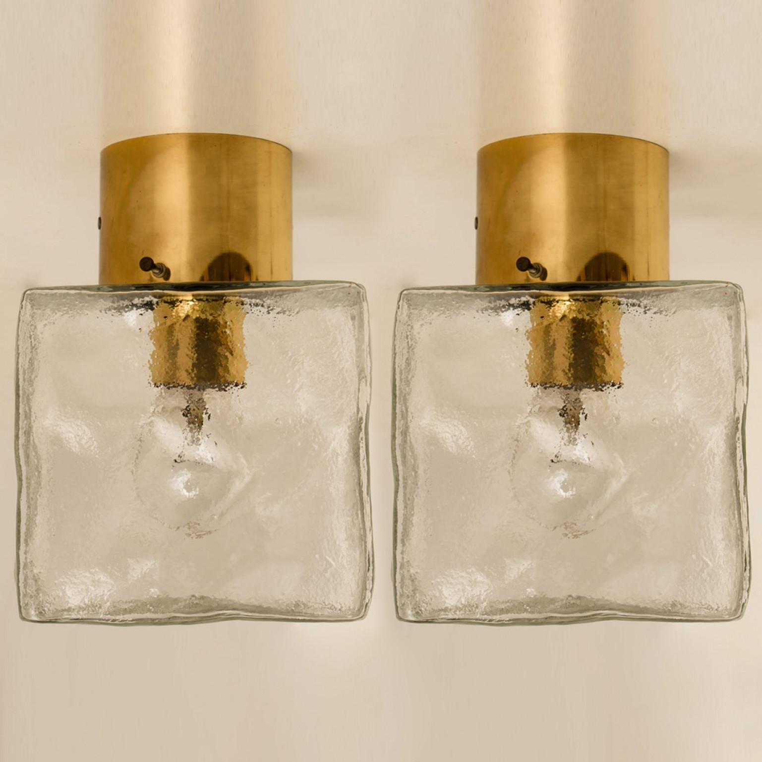 Mid-Century Modern 1 of the 3 Square Glass and Brass Light Fixtures by J.T. Kalmar, Austria For Sale