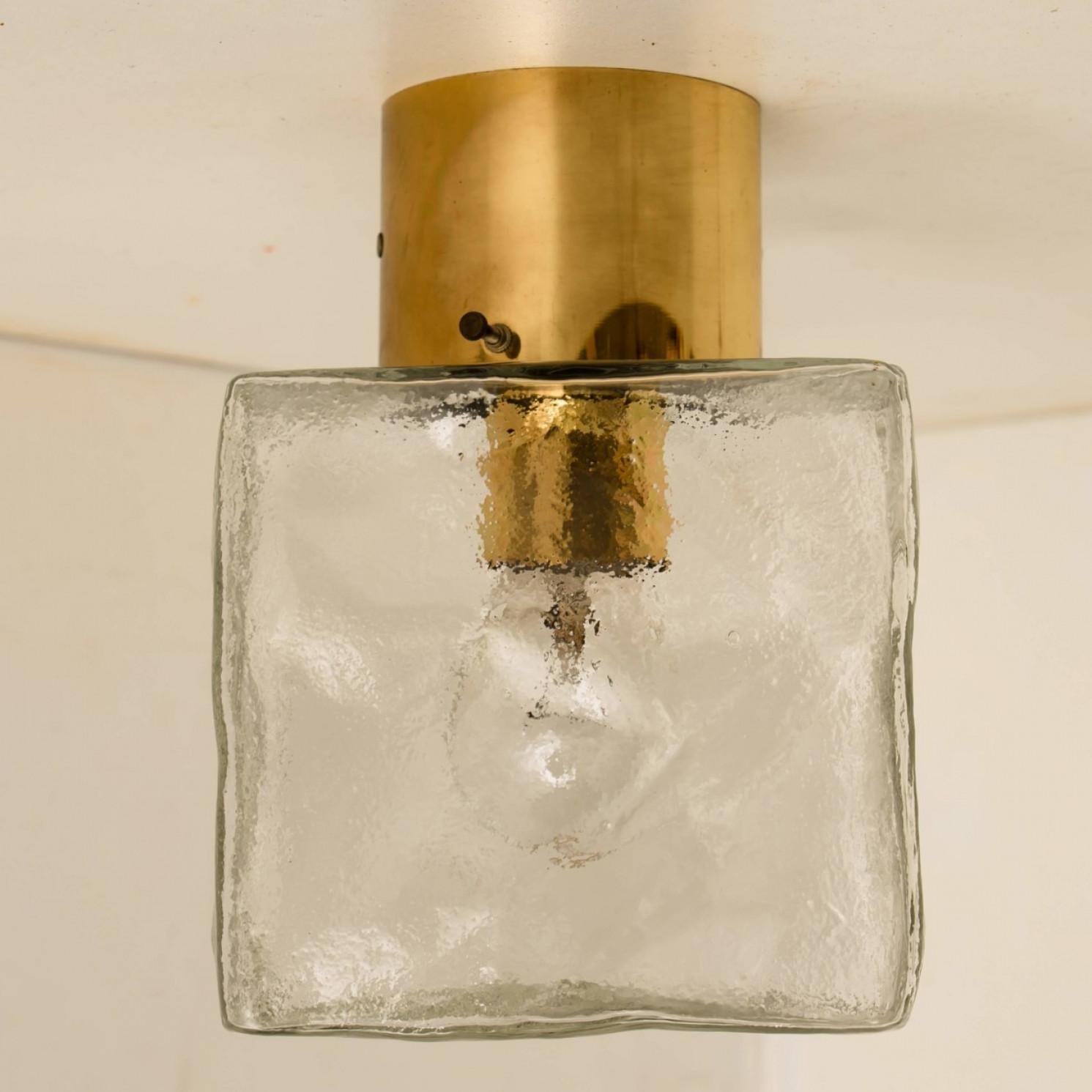 1 of the 3 Square Glass and Brass Light Fixtures by J.T. Kalmar, Austria In Good Condition For Sale In Rijssen, NL