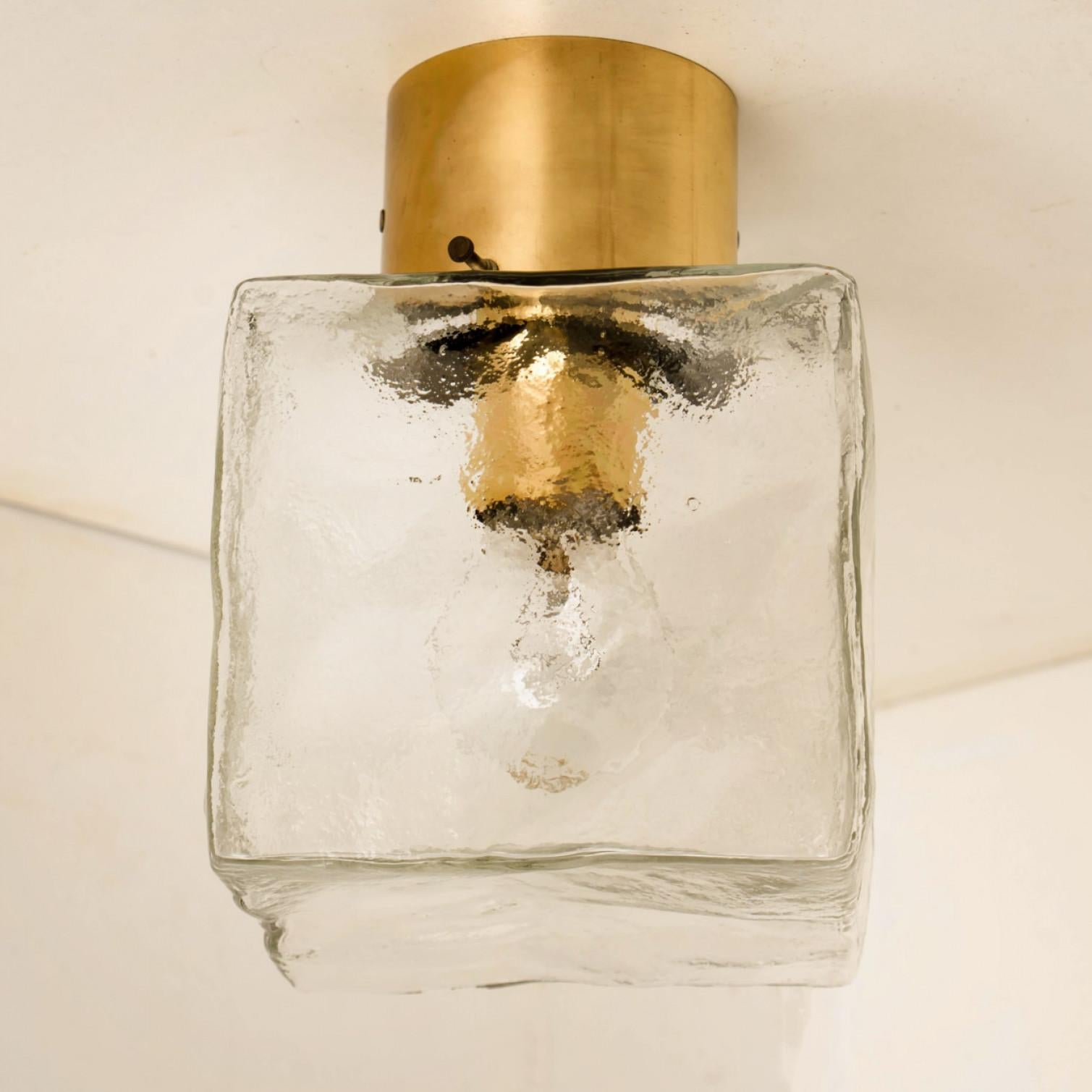 20th Century 1 of the 3 Square Glass and Brass Light Fixtures by J.T. Kalmar, Austria For Sale