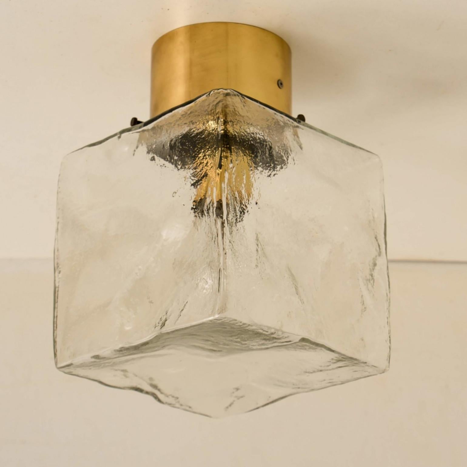 1 of the 3 Square Glass and Brass Light Fixtures by J.T. Kalmar, Austria For Sale 1