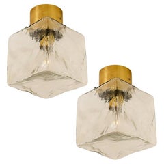 1 of the 3 Square Glass and Brass Light Fixtures by J.T. Kalmar, Austria