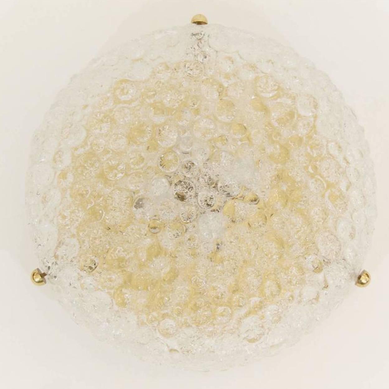 German 1 of the 3 Textured Bubble Glass Flush Mount Lights by Hillebrand, 1960 For Sale