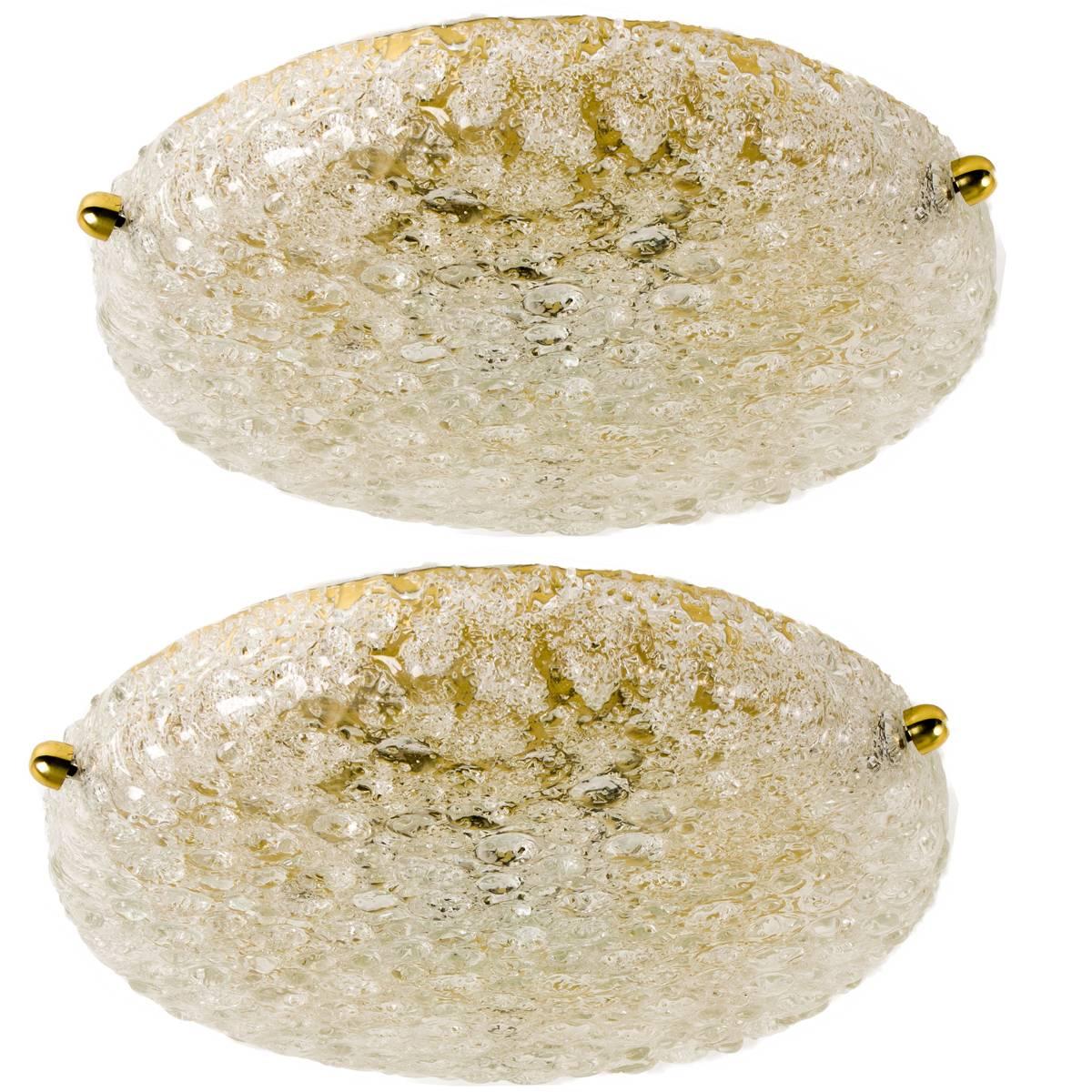 Mid-20th Century 1 of the 3 Textured Bubble Glass Flush Mount Lights by Hillebrand, 1960 For Sale