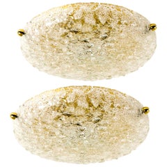 1 der 3 Textured Bubble Glass Flush Mount Lights von Hillebrand, 1960