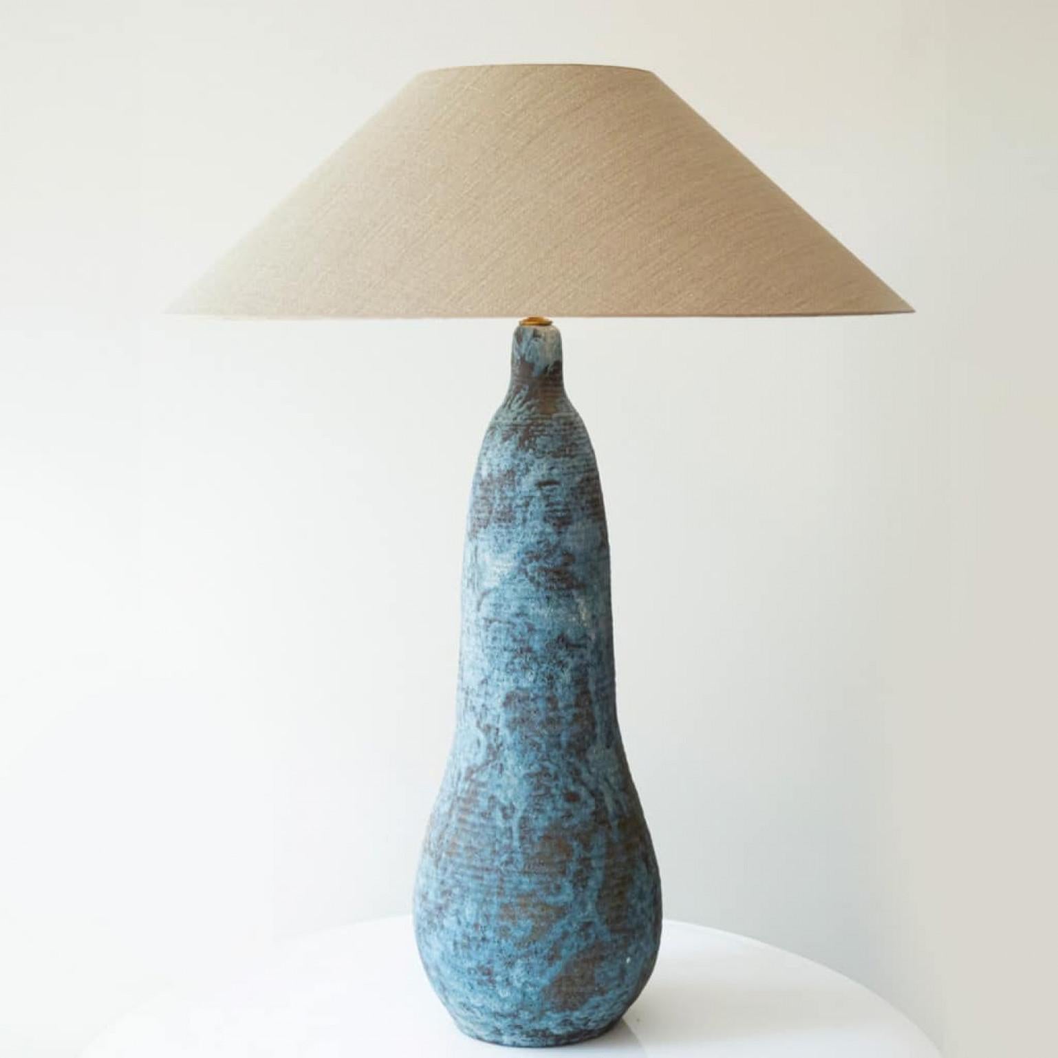 1 of the 3 XL Ceramic Floor Table Lamps, Custom Silk Lamp Shades by R. Houben in vendita 2