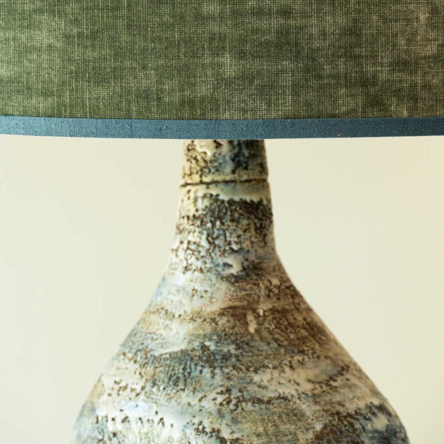 Danese 1 of the 3 XL Ceramic Floor Table Lamps, Custom Silk Lamp Shades by R. Houben in vendita