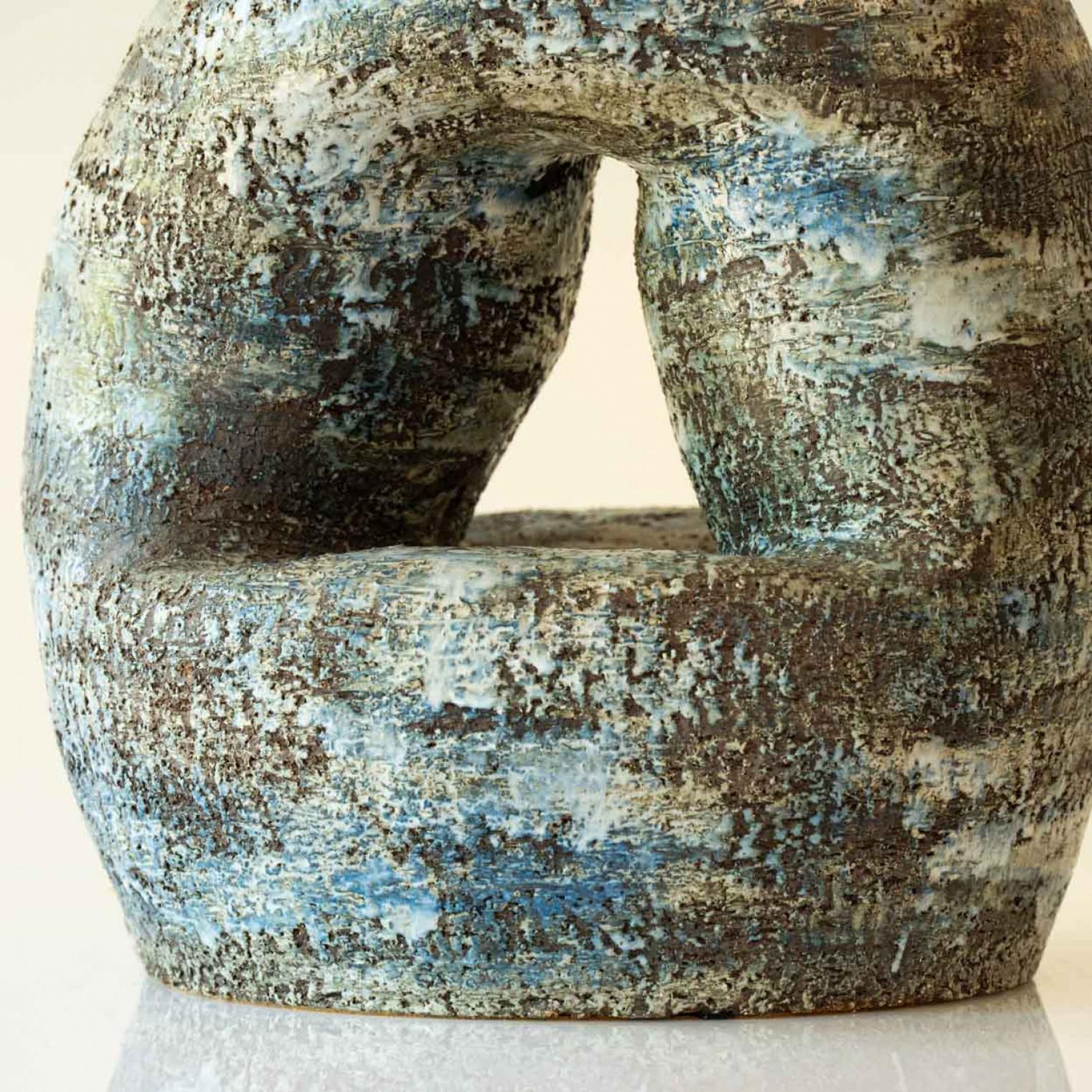 Other 1 of the 3 XL Ceramic Floor Table Lamps, Custom Silk Lamp Shades by R. Houben For Sale