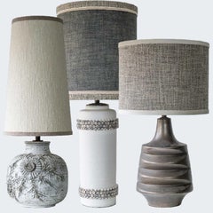 1 of the 3 XXL White Gray Ceramic Lamps with Custom Lampshade by R. Houben