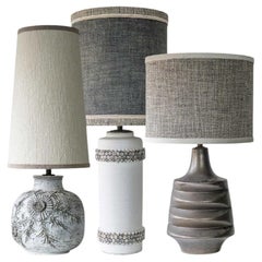 1 of the 3 XXL White Gray Ceramic Lamps with Custom Lampshade by R. Houben