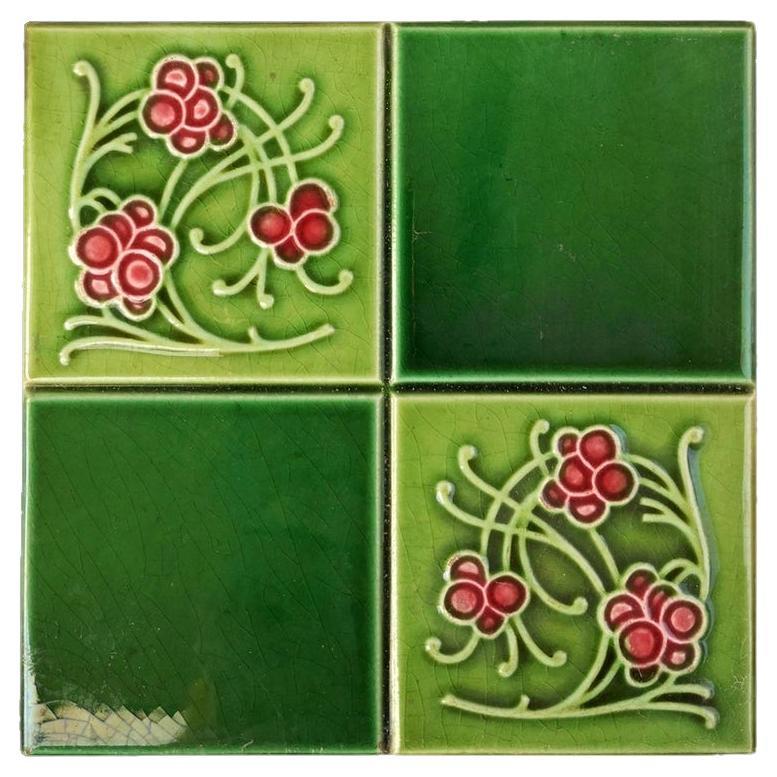 1 of the 30 Antique Glazed Relief Tiles by Gilliot Frères, Hemiksem, circa 1925 For Sale