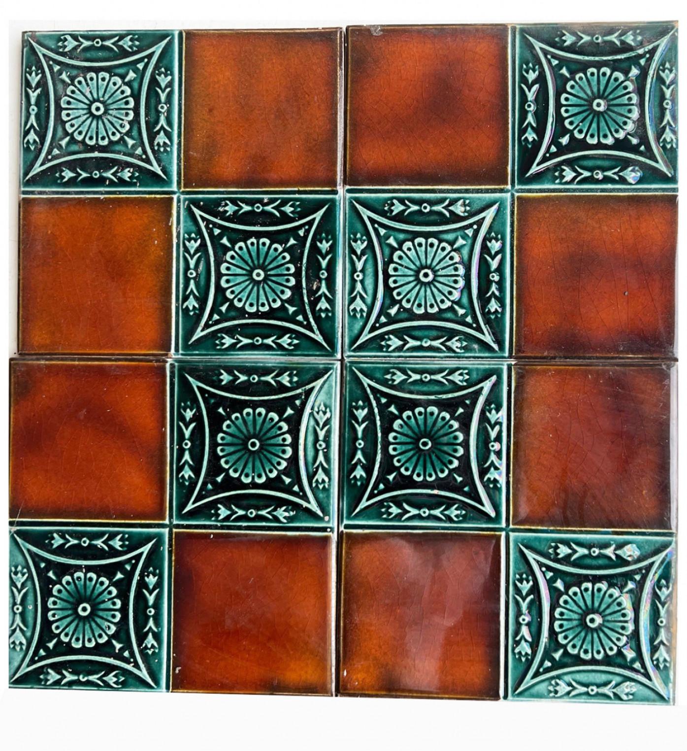Ceramic 1 of the 30 Art Deco Glazed Relief Tiles by Gilliot, Hemiksem, circa 1920 For Sale