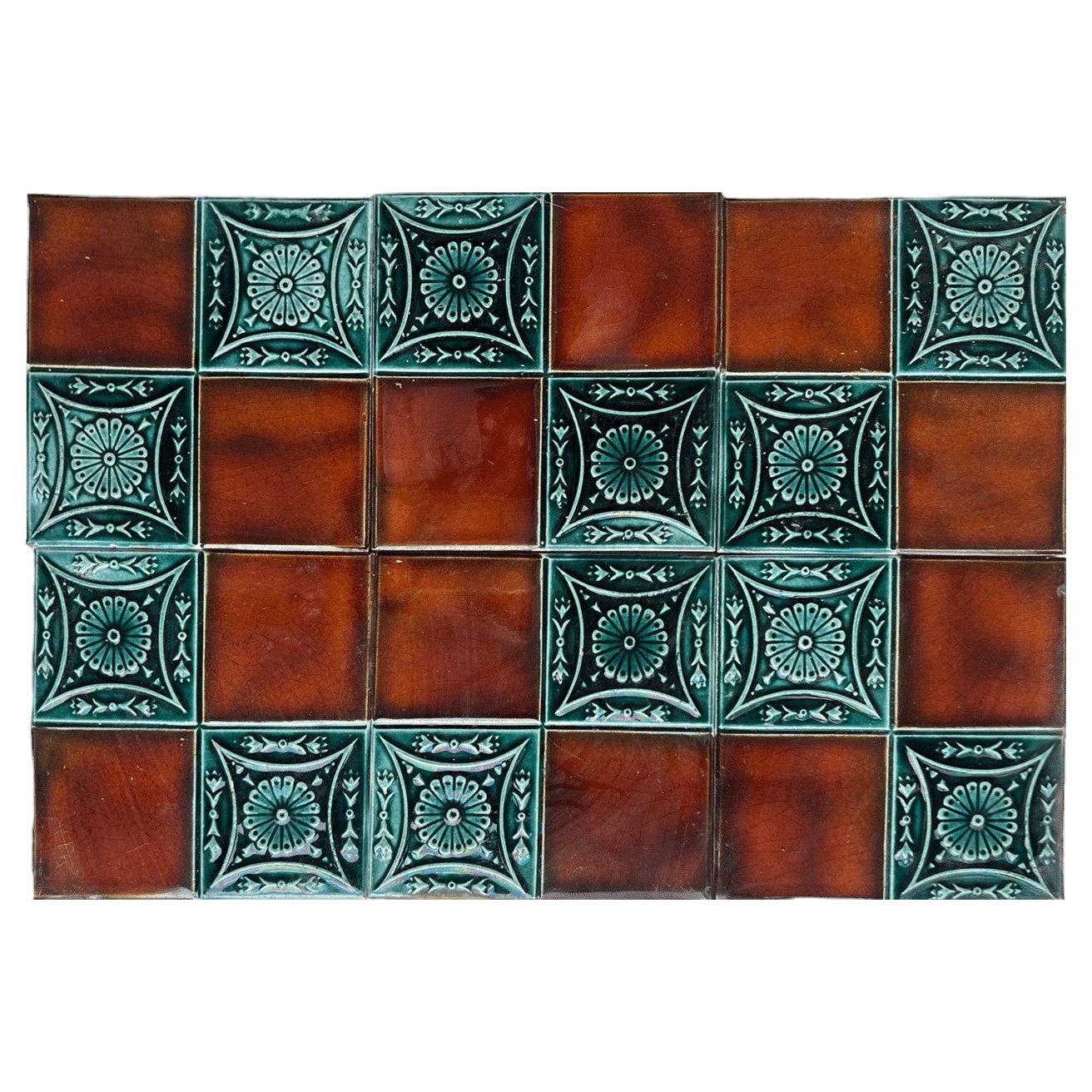 1 of the 30 Art Deco Glazed Relief Tiles by Gilliot, Hemiksem, circa 1920 For Sale