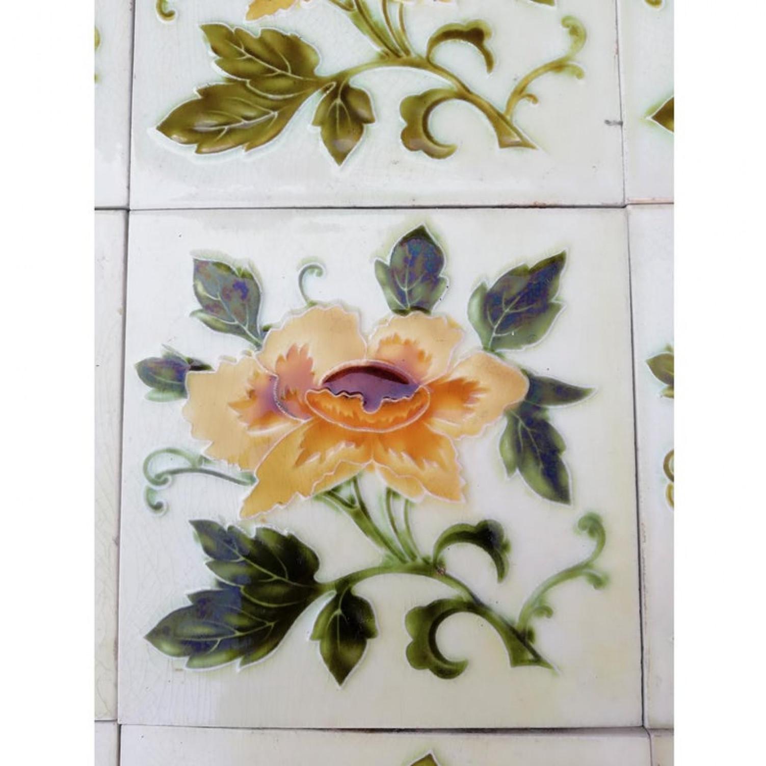 Mid-20th Century 1 of the 30 Authentic Glazed Art Nouveau Relief Tiles Rose, Belga, circa 1930s For Sale