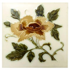 1 of the 30 Authentic Glazed Art Nouveau Relief Tiles Rose, Belga, circa 1930s