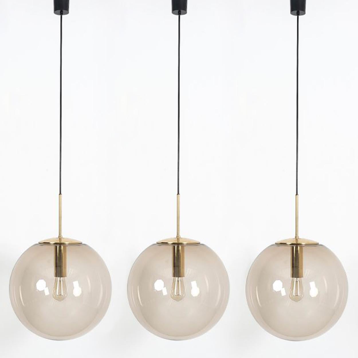 Mid-Century Modern 1 of the 3 Extra Large Blown Light Smoked Pendant Lights Limburg Glashütte 1960