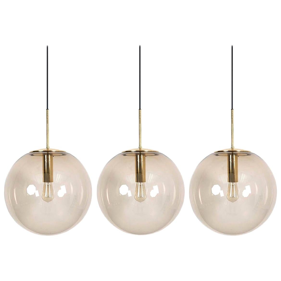 1 of the 3 Extra Large Blown Light Smoked Pendant Lights Limburg Glashütte 1960