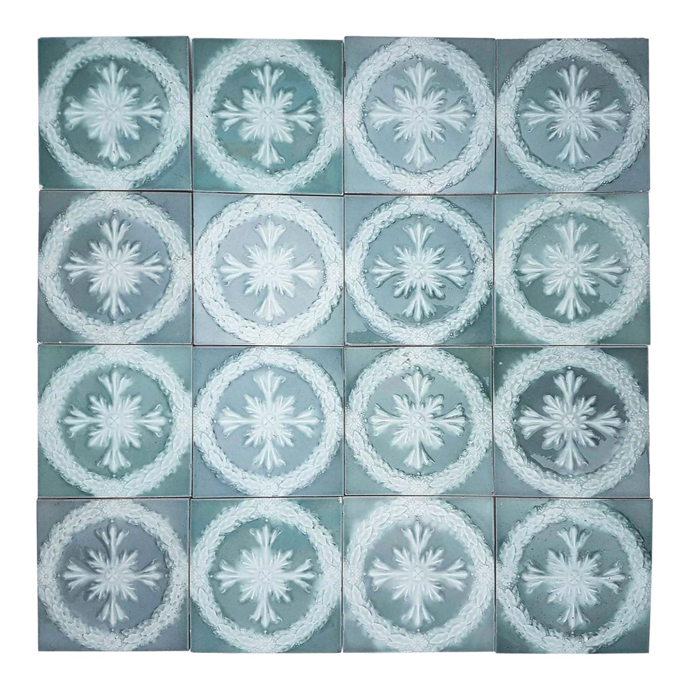 This is an amazing set of 30 original Art Deco handmade tiles. A beautiful relief and color. With a stylish design. These tiles would be charming displayed on easels, framed or incorporated into a custom tile design. 

Measures: Size each tile: 6